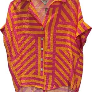 Tru Luxe Jeans Pink and Orange Striped Button Down Shirt